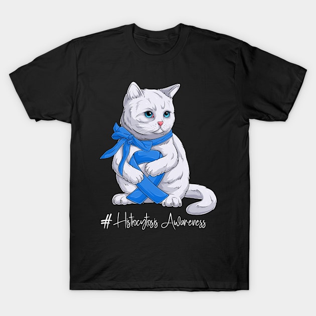 Cute Cat Histiocytosis Awareness Month Blue Ribbon Survivor Survivor Gift Idea T-Shirt by Coolingburry